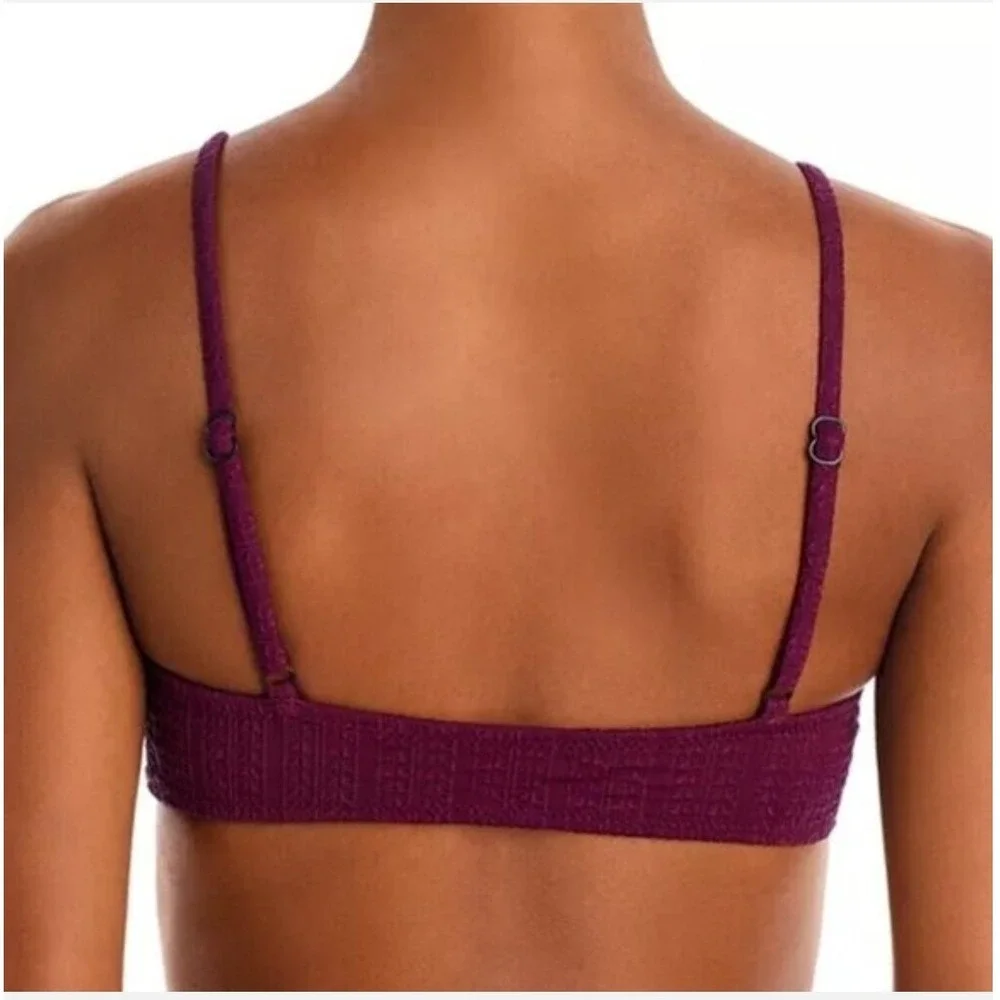 NWT Lemlem Bikini Top Burgundy Sara Tie Front Shimmer Women Size M RS2416 - Picture 2 of 7